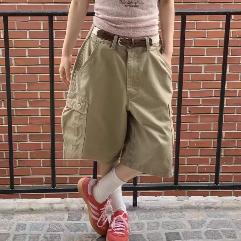 Summer New Distinctive Street American Style Retro Pocket Workwear Loose All-match High Waist Casual Pants Women's Pants