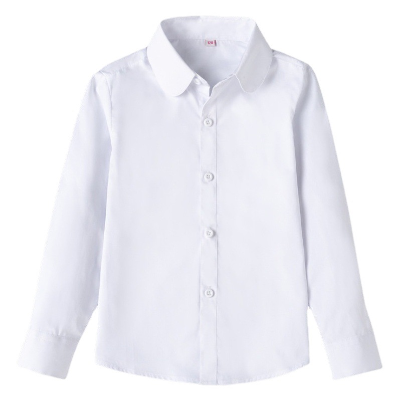 Bao Pangzi Girls White Shirt Long Sleeve Cotton Spring and Autumn Student Class Clothes June 1 Performance Costume White Shirt Round Neck