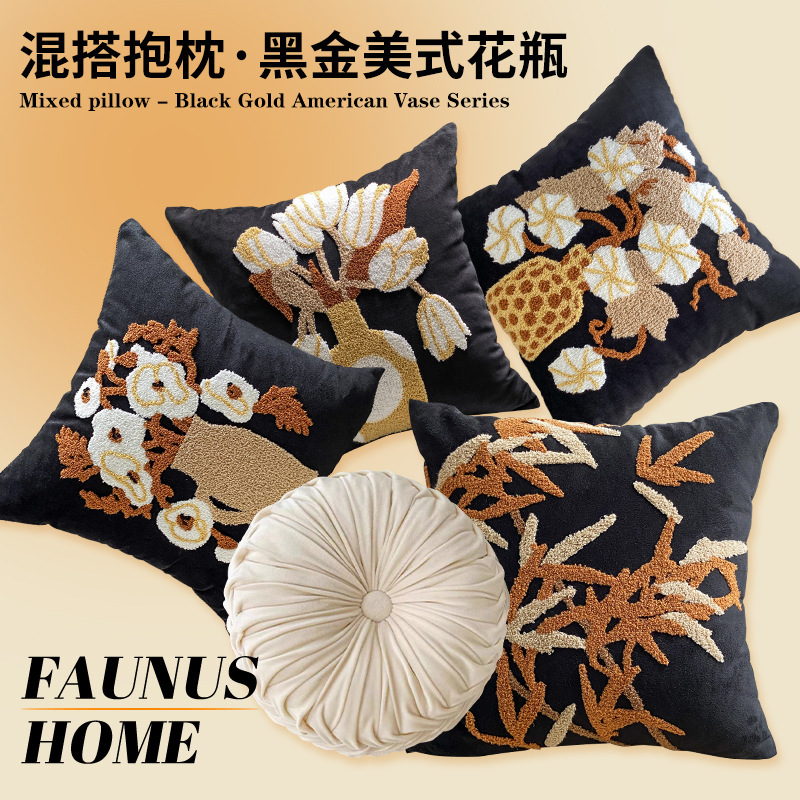 枕を抱いて新しい中国式の客間のソファーのベルベットのクッションのフランス式の復古の中古の刺繍の高級感があります。|undefined