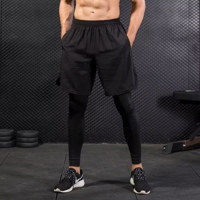 Fake Two-Piece Sports Pants for Men, Basketball, Track and Field, Running, Sweat-Absorbent, Quick-Dry, Tight-Fitting Leggings, Gym Training Base Layer Long Pants, Spring Fake Two-Piece Sports Pants for Men, Basketball, Track and Field, Running, Sweat-Absorbent, Quick-Dry, Tight-Fitting Leggings, Gym Training Base Layer Long Pants, Spring