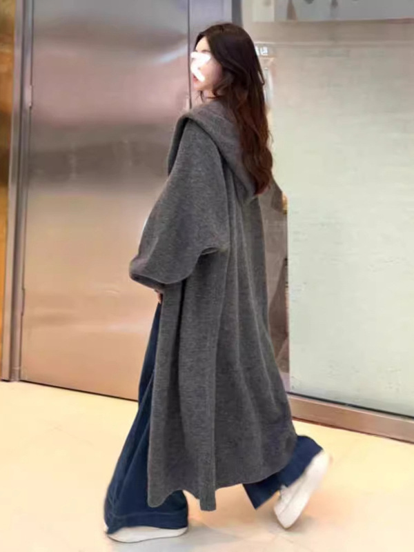 直播2025秋冬新款韩系针织开衫女慵懒风连帽中长款宽松显瘦毛衣外|undefined