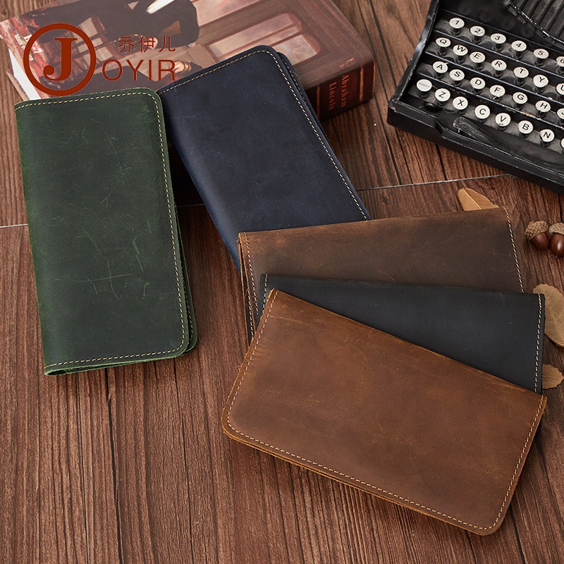 疯马皮商务复古男士钱包多卡位真皮手拿包多功能手机包长款男钱包