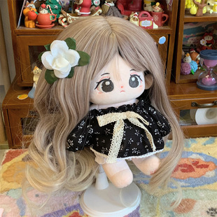Factory wholesale 20cm cotton doll wig high temperature silk chemical fiber hair set gradient milk yellow curly hair headgear