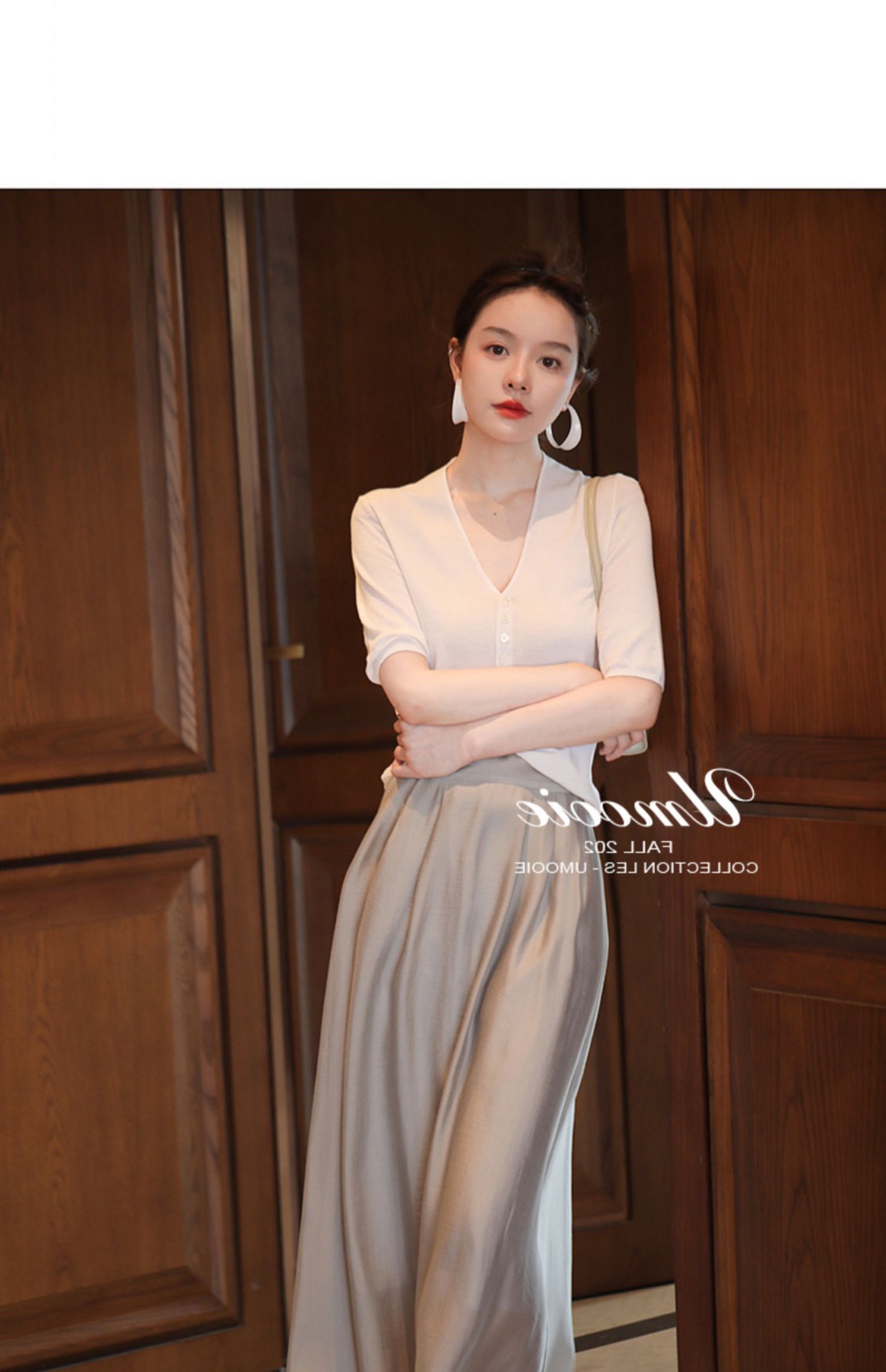 Áo len dệt kim tay lỡ cổ V dáng ôm chất liệu lụa đá mùa hè, mỏng nhẹ đa năng — đen chi tiết 4