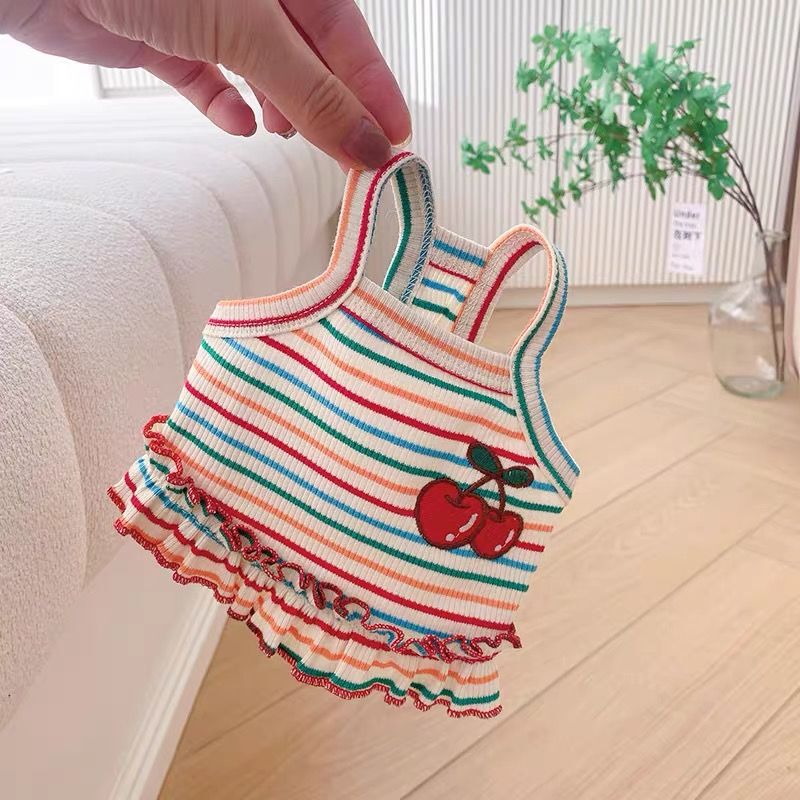 Rainbow Stripe Summer Cat Dog Pet Teddy Bichon Dog Clothes French Bulldog Pomeranian Maltese Thin Vest