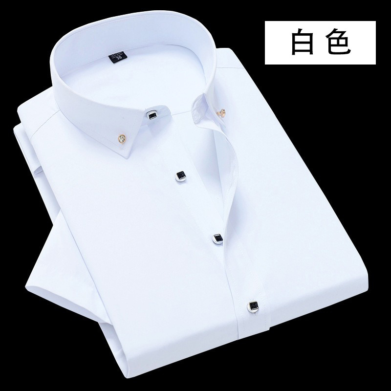 Summer Men's Short-sleeved Shirt Buckle Collar Business Solid Color Shirt Korean Style Slim-fit Professional Casual Suit Base Shirt