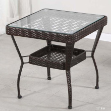 藤编小茶几客厅简约喝阳台茶桌圆形钢化玻璃小圆桌小户型简易茶机