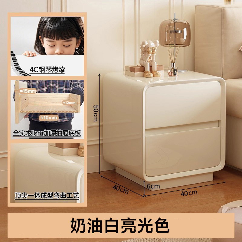 Mesa de cabezal de cama de madera maciza pintada dormitorio doméstico 2025 explosión pequeña crema de lujo ligero gabinete de almacenamiento de artículos de alto nivel