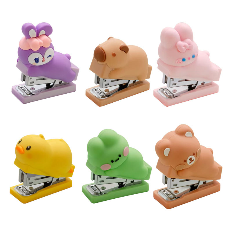 사용자 정의 귀여운 만화 스테이플러 학생 미니 스테이플러 사무실 바인딩 기계 문구 휴대용 바인딩 기계