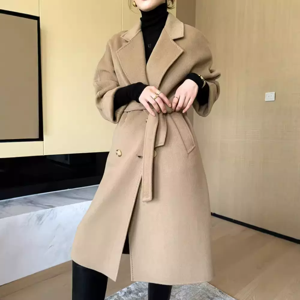 新款女士奢级双面呢羊毛大衣经典款101801双面羊绒max大衣女式