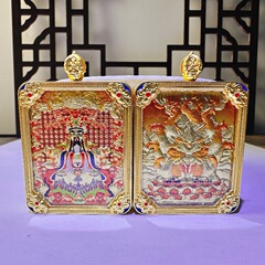 唐卡五台山龙五爷本命佛文殊浮雕立体手彩绘项链挂件嘎乌盒吊坠