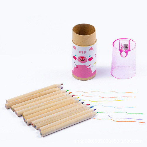 Children's log cartoon mini bear barrel colored pencil drawing brush logo gift wholesale