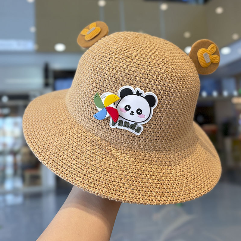 Sombrero para niños Sombrero de paja hueco de verano Molino de viento para bebés Sombrero para el sol al aire libre Sombrero para niños y niñas Sombrero de pescador de alero grande