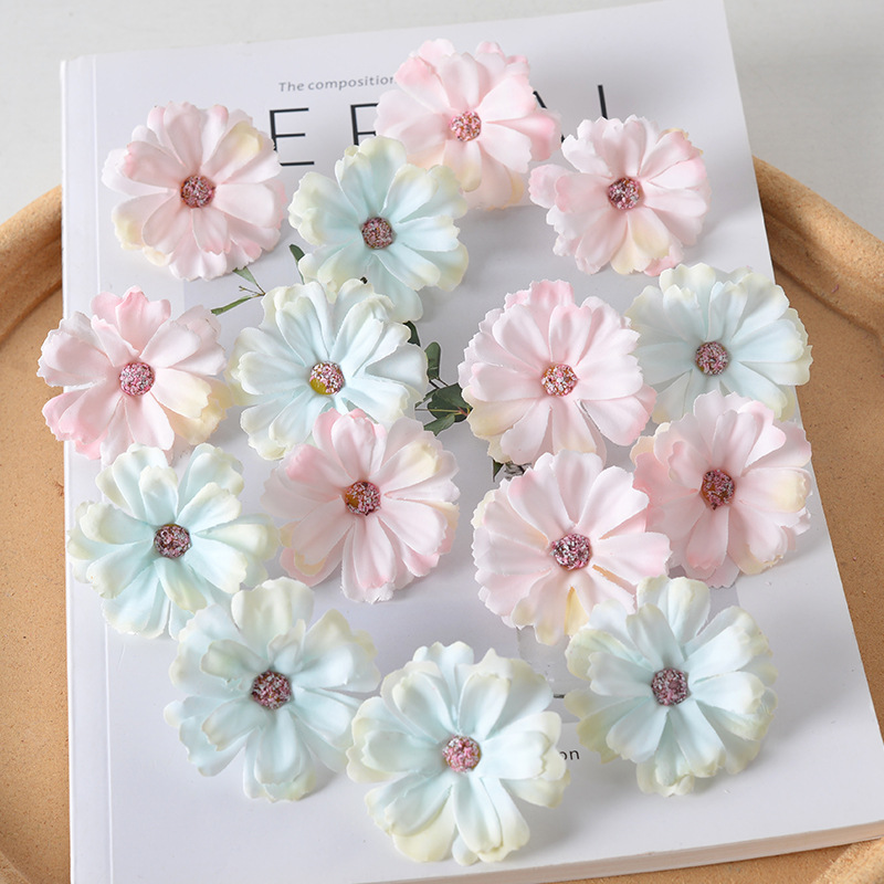 Simulación pequeña flor de crisantemo de la familia de margarita pequeña flor de sol de flores artificiales de flores de seda de tela de fijación de flores DIY material