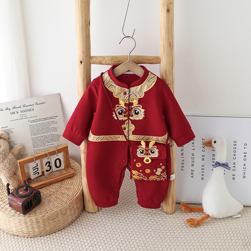 Baby Spring One-piece Bodysuit for Newborns, First Month, First Year Baby, Red Gift Suit for 100 Days, Outfit for Baby on the Way Home for the New Year