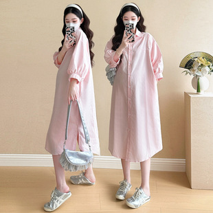 Real shot in stock ~ 2025 quality spring and summer new maternity long shirt dress Korean tide mom 6628
