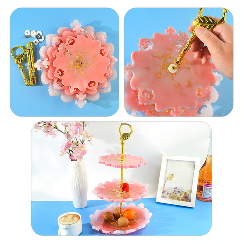 Glue mold three-layer fruit plate mold round diy fruit plate stand snack rack tray table silicone mold