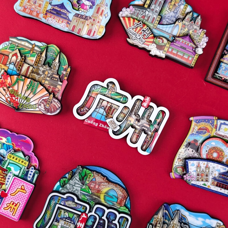 [Guangzhou Series] Refrigerator Stickers Wooden Magnetic Stickers City Tourism Souvenirs Guochao Wenchuang Souvenirs Refrigerator Stickers