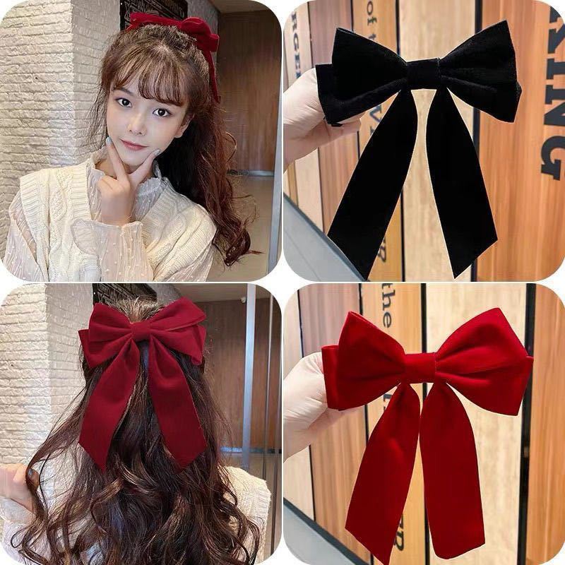 Velvet Big Bow Hairpin Hair Accessory for Women, Red and Black Ribbon Hair Clip, Fairy-Like Hair Accessory, Hairband, Super Fairy Hair Clip