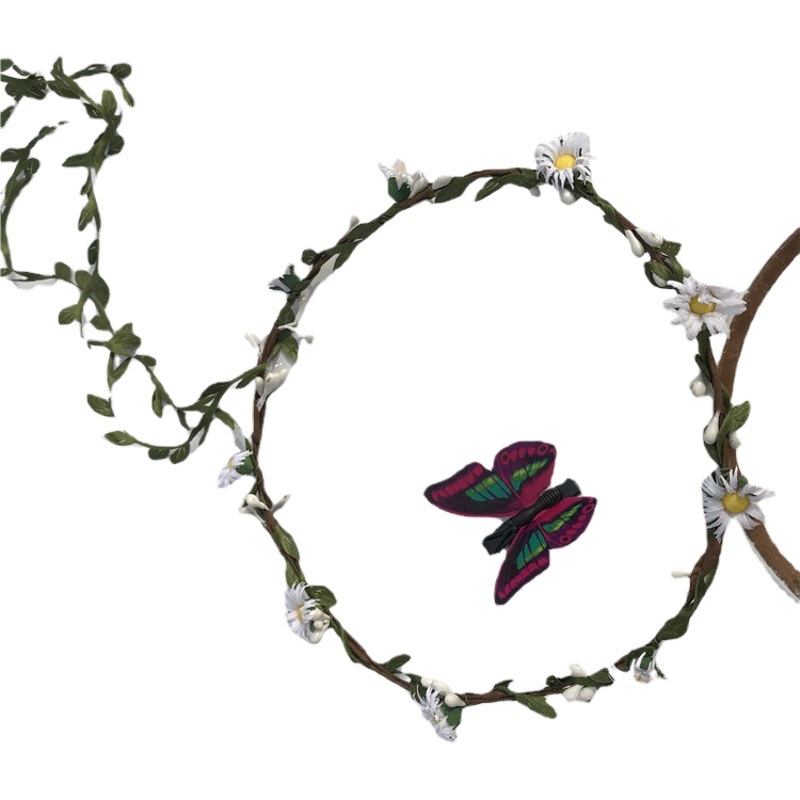 韓国式森系花嫁の頭飾り花環小菊二重藤条髪飾りヘアリング影楼撮影写真海辺