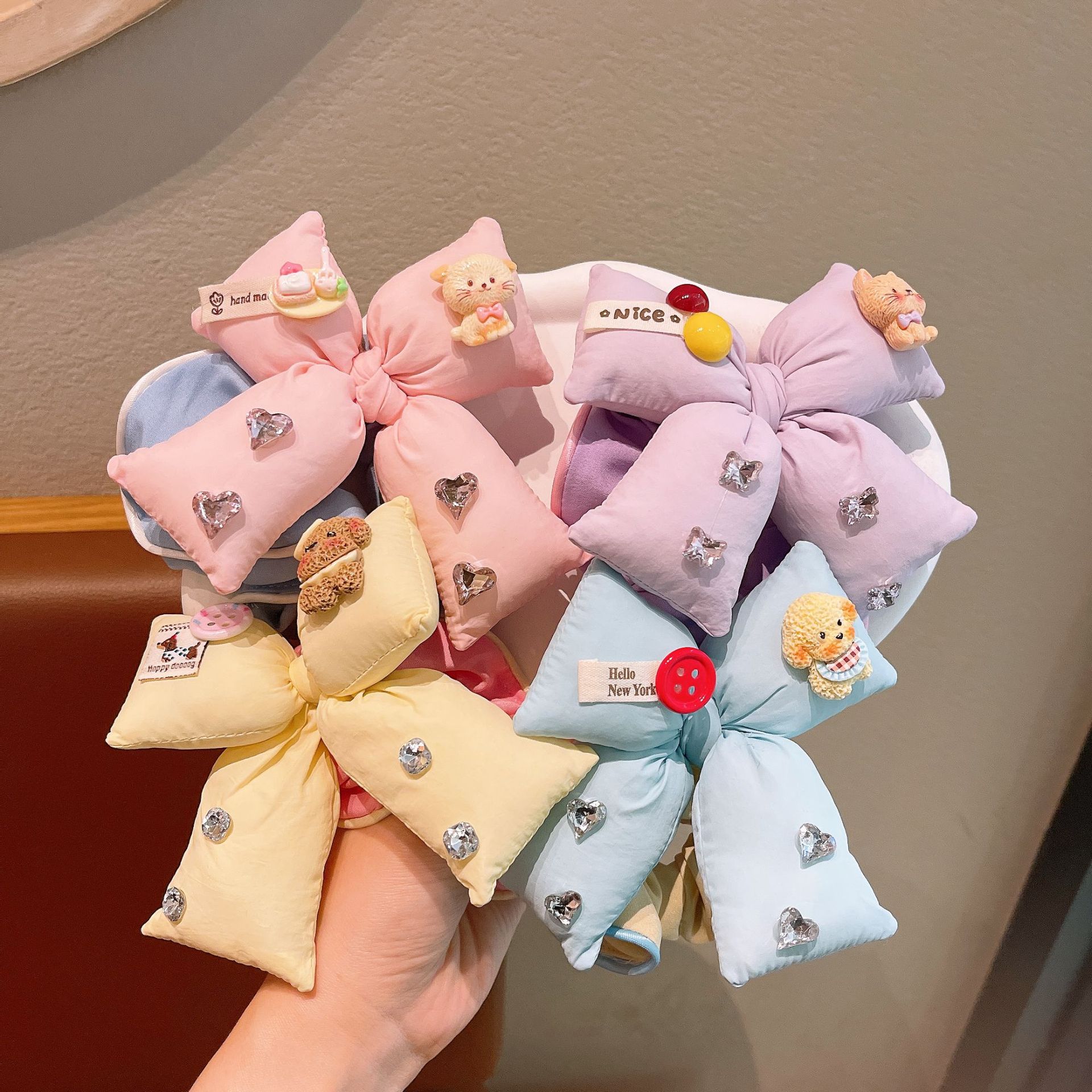 Nuevo color candy coreano color contraste lleno de algodón arco tridimensional anillo de pelo de intestino grande adorable joyas de pelo de bolas de niña