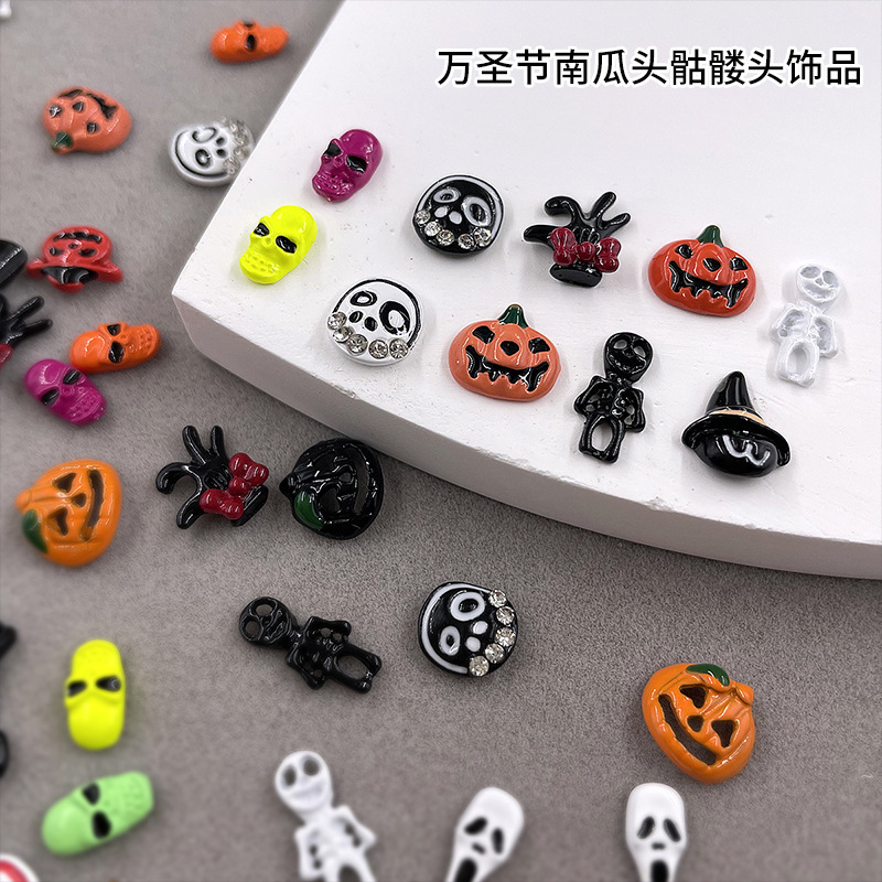 New Nail Art Alloy Jewelry Pumpkin Ghost Skull Head Dark Wind Halloween Nail Decoration WS209-226