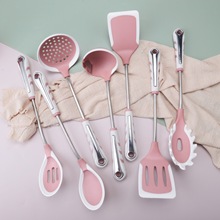 硅胶厨具不锈钢管柄不粘锅多用途餐具烹饪勺铲套装厂家批发