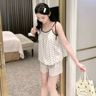 带胸垫一体式吊带短裤家居服2026夏季纯棉性感睡衣韩式碎花家居服