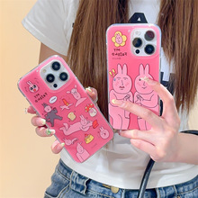 趣味粉色兔子适用iphone15promax双层个性14pro手机壳13/12少女新