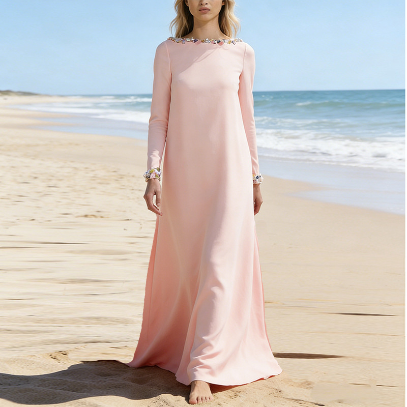Elegant and Classy Banquet Dress 2026 European and American Fashion New Style Simple Beaded Loose Floor-Length Gown Elegant and Classy Banquet Dress 2026 European and American Fashion New Style Simple Beaded Loose Floor-Length Gown