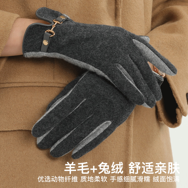 Otoño e invierno guantes de lana de felpa de estilo coreano lana de felpa a prueba de frío a prueba de viento forro de lana engrosada pantalla táctil guantes calientes