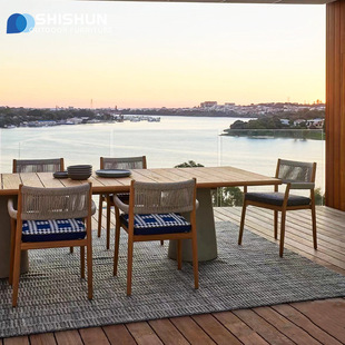 Outdoor Casual Teak Dining Room Tables and Chairs Courtyard Open-Air Garden Afternoon Tea Furniture Solid Wood Villa Hotel Furnitur