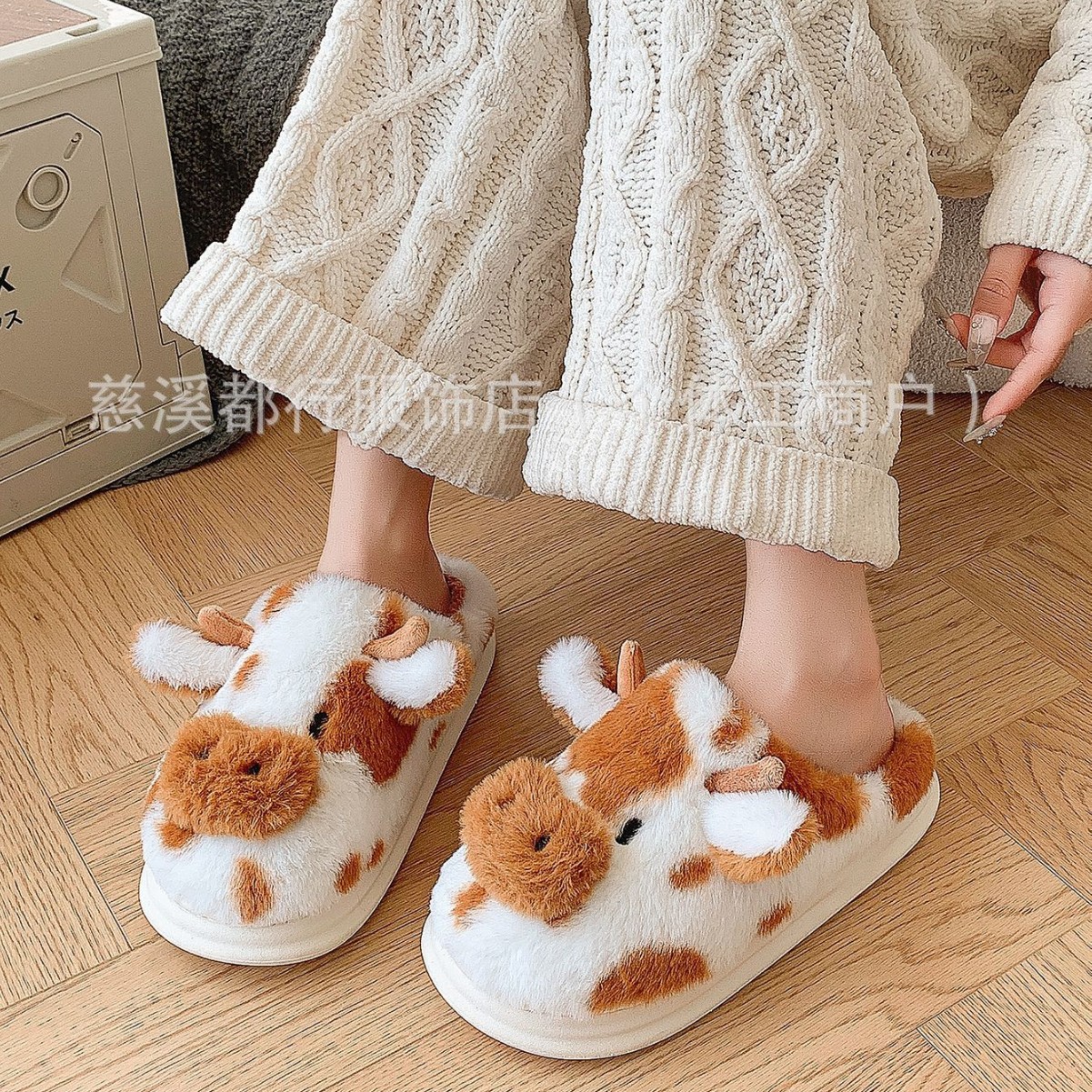 Transfronterizos manchas lana de vaca interior zapatillas de algodón para el hogar otoño y invierno calentamiento peluche grueso zapatillas casuales