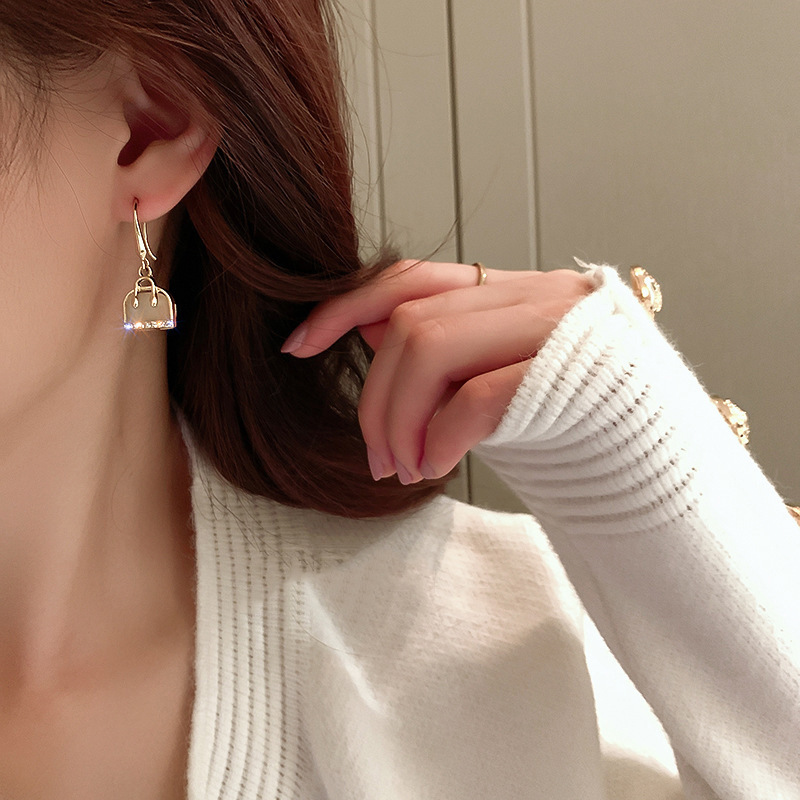 fashion diamond opal bagshaped ear hook alloy earringspicture1