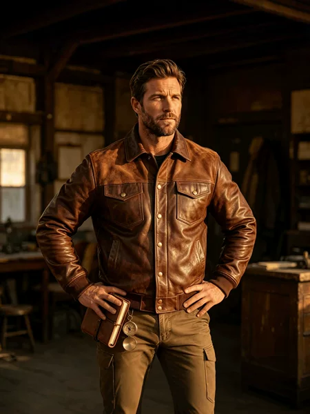 Cross-Border Exclusive Supply of American Retro Patchwork Leather Jackets for Men, with a Turn-Down Collar and Single-Breasted Workwear Style Casual Outerwear