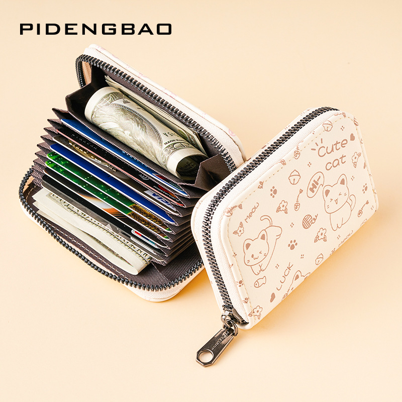 2023 New Cute Simple Drawing Cat Organ Bag Multiple Card Slots Large Capacity Credit Card Bag Multifunctional Coin Purse