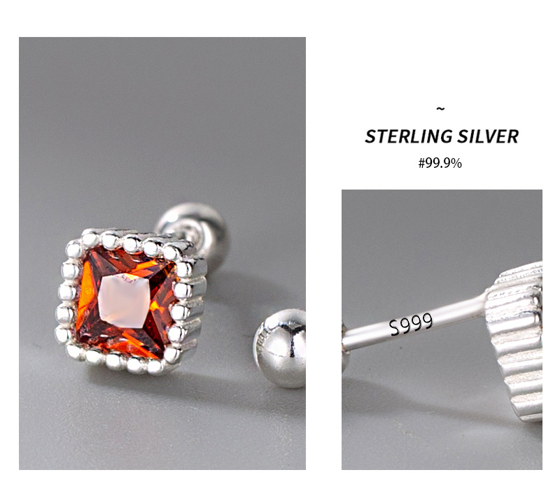 Fashion Square Silver Plating Inlay Zircon Ear Studs 1 Pair