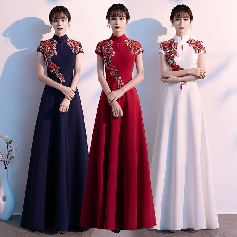 Large Choir Performance Clothing Women's Long Skirt 2025 New Red Song Chinese Style Recitation Clothing Solo Catwalk Evening Dress