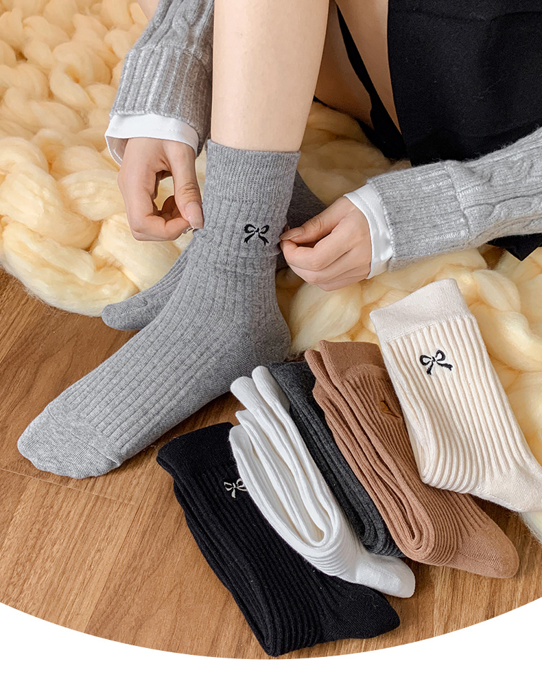55g Weight Socks Classification Socks Lingerie Type Cotton Fabric Type A Pair Quantity Women's Sweet Bow Knot Cotton Crew Socks A Pair