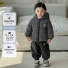 点兮冬季新款婴幼儿90白鸭绒羽绒服套装宝宝连帽外套加绒裤两件套