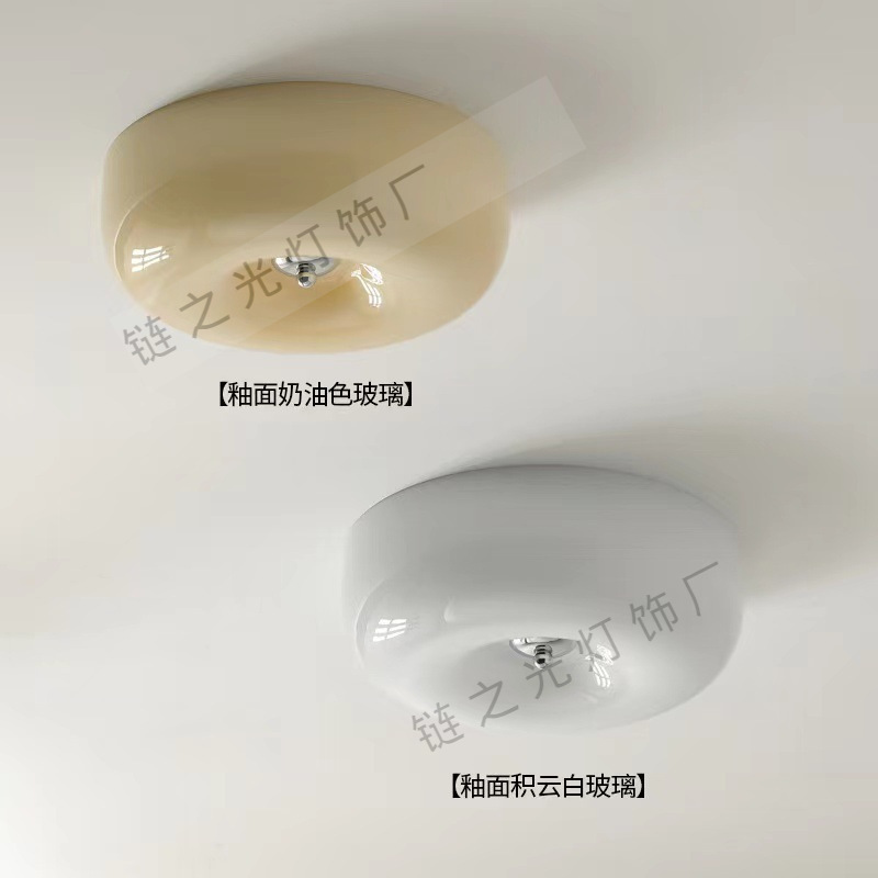 Medieval Retro Bedroom Pudding Ceiling Lamp Glass Cream Style Creative Balcony Cloakroom Entrance Entrance Corridor Lamp