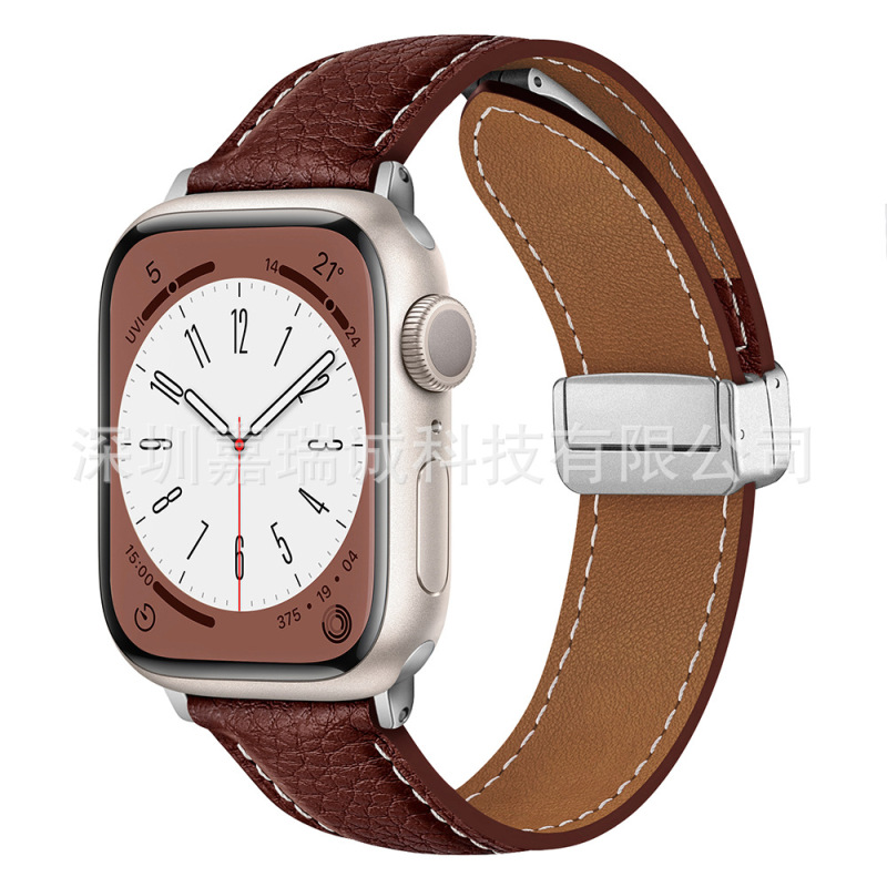 Apple Watch第1～11世代/Ultra3/SE3対応 ライチ柄折りたたみ式マグネットバックル時計バンド|undefined