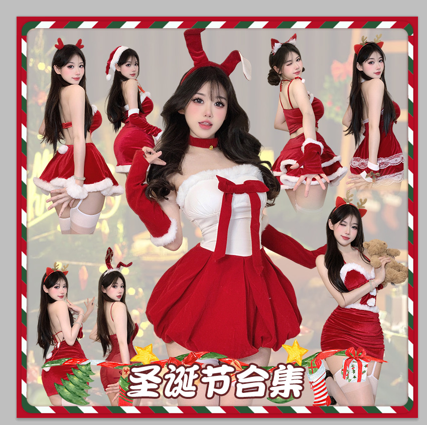 Christmas Dress Cross New Year Red suit Bunny cosplay Clothing Sexy Uniform Women's Pure Desire