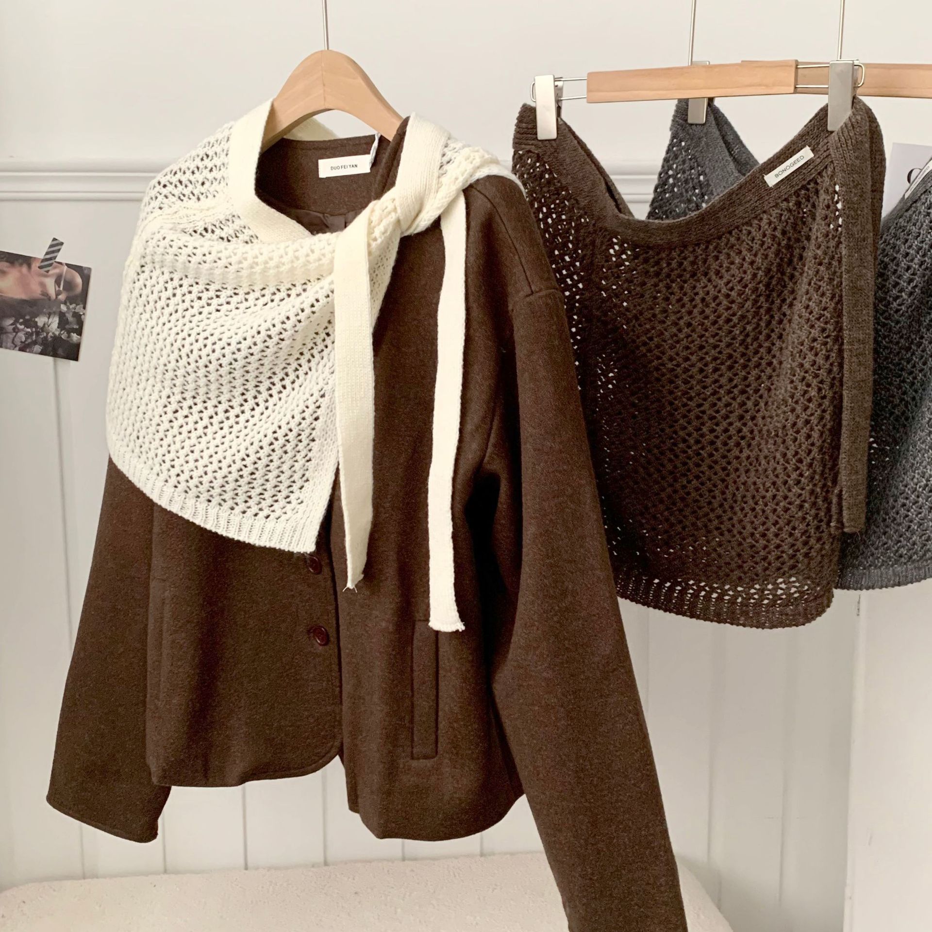 2025春秋冬新款韩系时尚镂空针织半身裙女时尚叠穿一片式屁帘罩裙