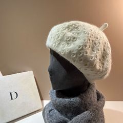 冬季新款兔毛帽子韩版甜美软糯保暖针织贝雷帽简约显脸小堆堆帽女