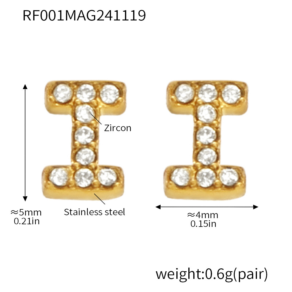 Qiong Yao Titanium Steel 26 letras con incrustaciones de circón Juego de joyas PVD chapado en oro real collar de retención de color pulsera anillo aretes