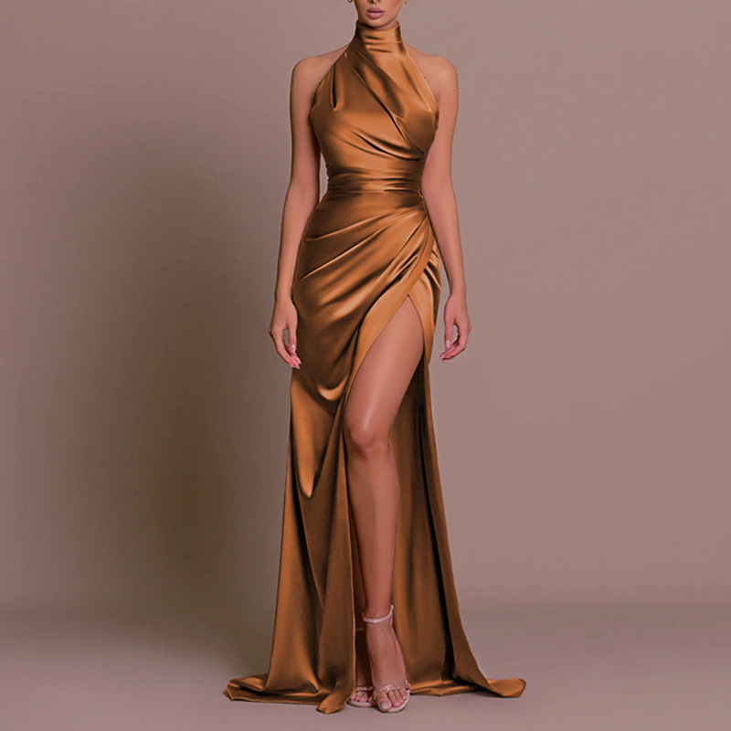 Women's Clothing Elegant Slit Halter Neck Sleeveless Maxi Dress For Women Best Seller Evening Party Grubbing Dress_ecoleips.com