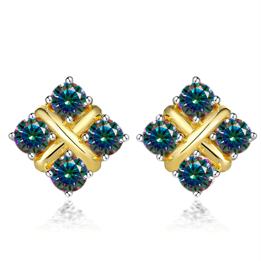 Coreano S925 chapado pt950 oro geométrico moissanite orejetas de estilo femenino fabricantes de trojas de plata para el envío directo