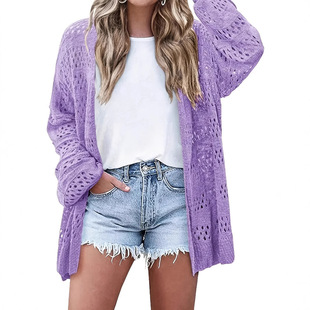 2025 Spring and Summer New Amazon Same Purple Cardigan European and American Style Hollow Series plus size Sweater Jacket