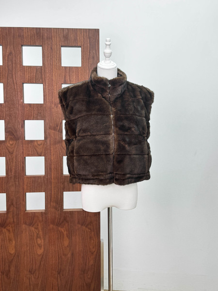 25 Autumn/Winter New Style Brown Faux Mink Fur Versatile Casual Reversible Vest Winter Thickened down Vest for Women